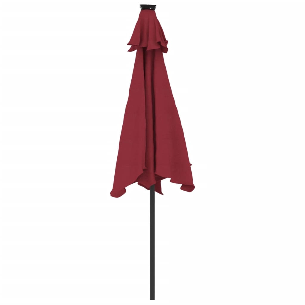 Parasol avec LED et mât en acier rouge vin 225x225x212 cm