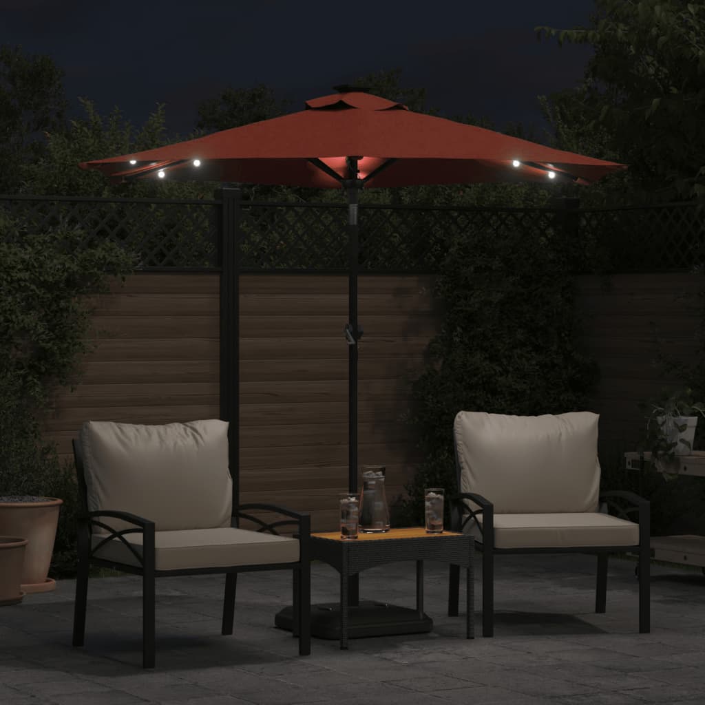 Parasol avec LED et mât en acier terre cuite 225x225x212 cm