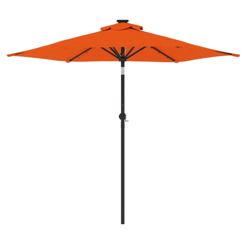 Parasol avec LED et mât en acier terre cuite 225x225x212 cm