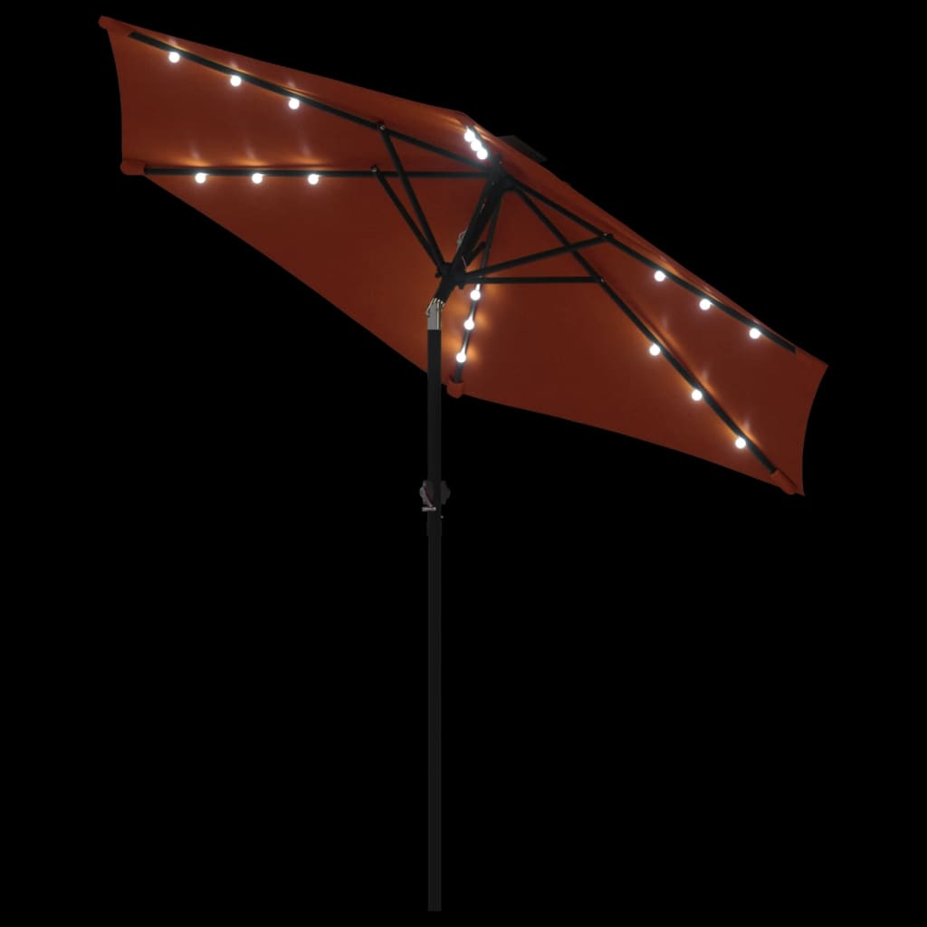 Parasol avec LED et mât en acier terre cuite 225x225x212 cm