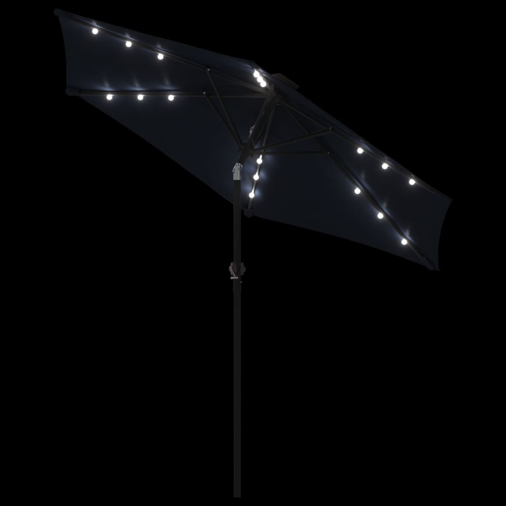 Parasol avec LED et mât en acier noir 225x225x212 cm