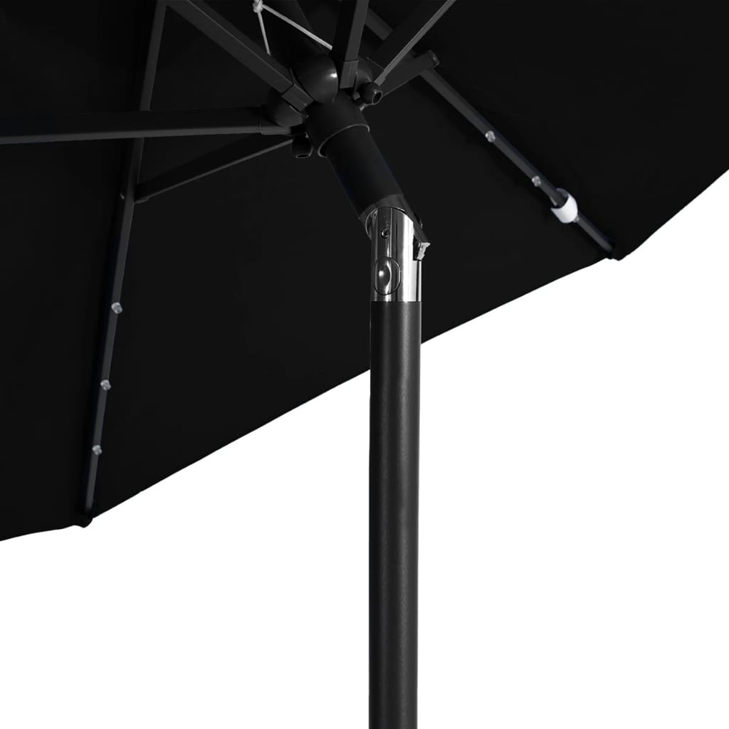 Parasol avec LED et mât en acier noir 225x225x212 cm