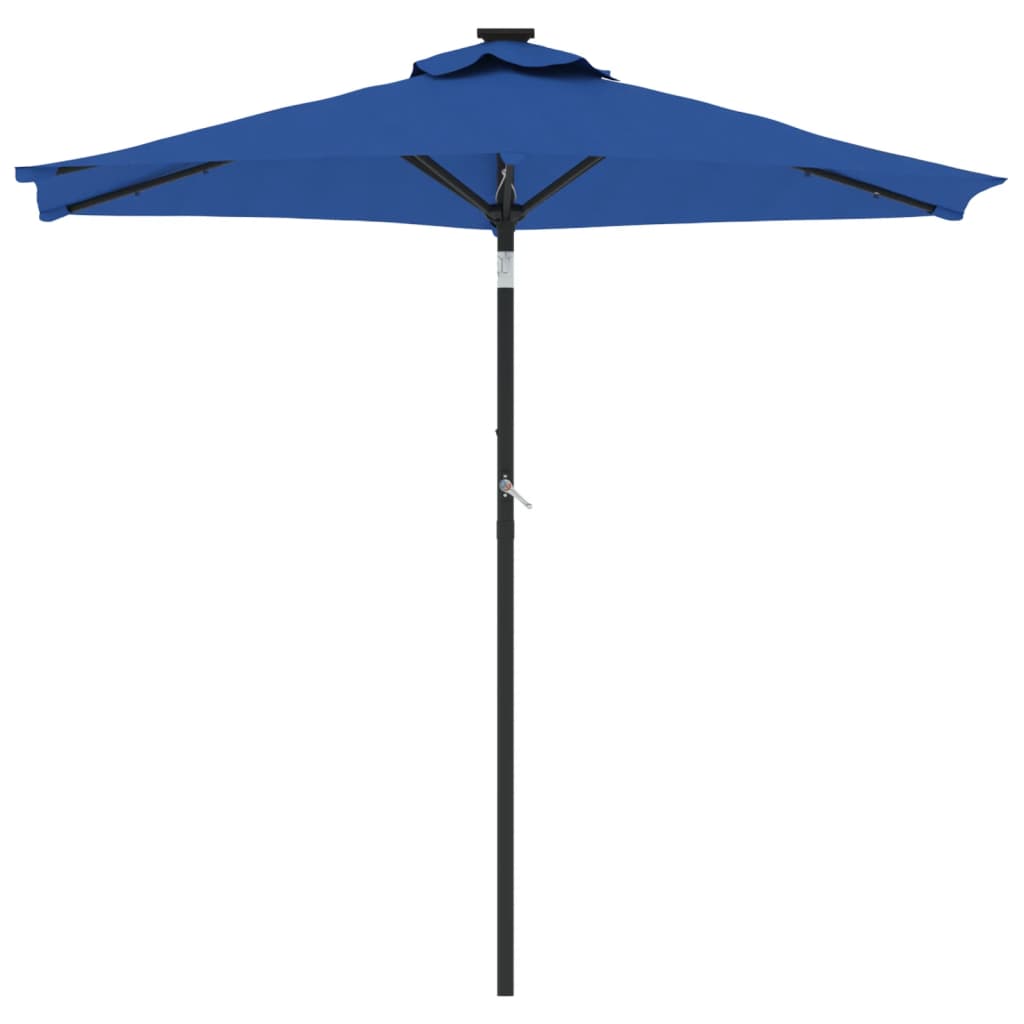 Parasol avec LED et mât en acier bleu azur 225x225x212 cm