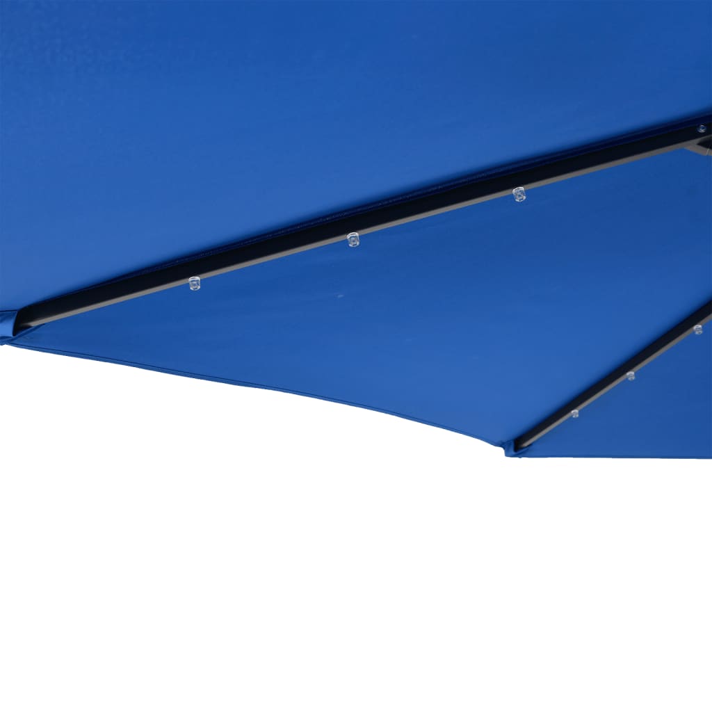 Parasol avec LED et mât en acier bleu azur 225x225x212 cm