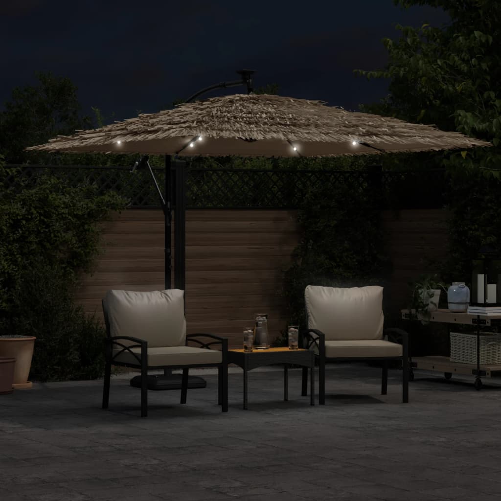 Parasol avec LED et mât en acier marron 269x269x235 cm