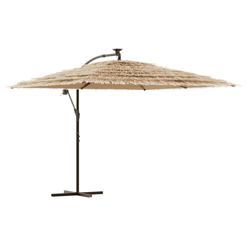 Parasol avec LED et mât en acier marron 290x290x238 cm