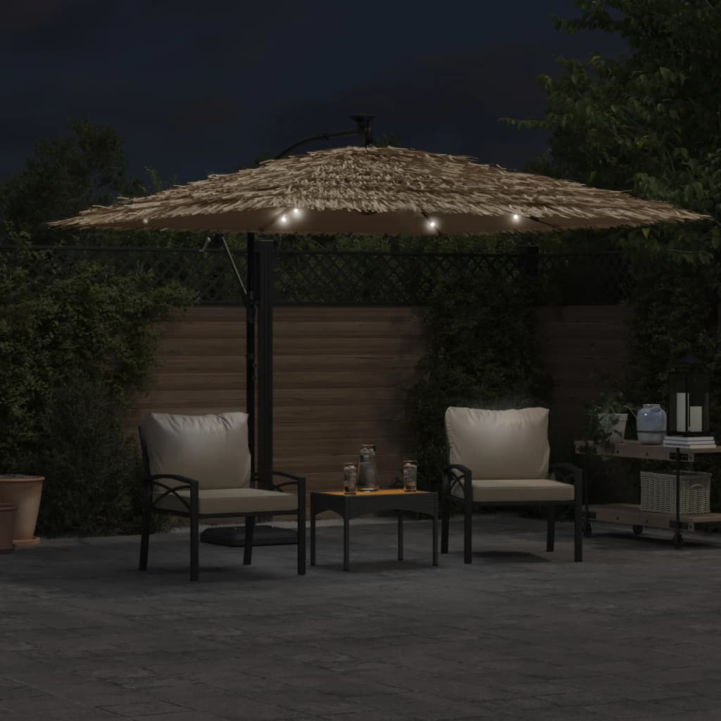 Parasol avec LED et mât en acier marron 290x290x238 cm