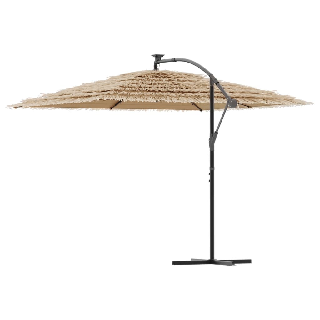 Parasol avec LED et mât en acier marron 290x290x238 cm