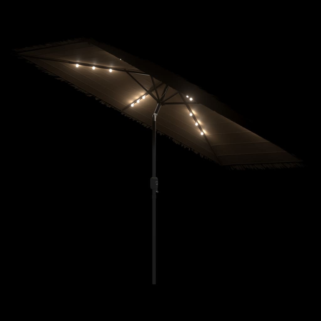 Parasol avec LED et mât en acier marron 300x200x250 cm