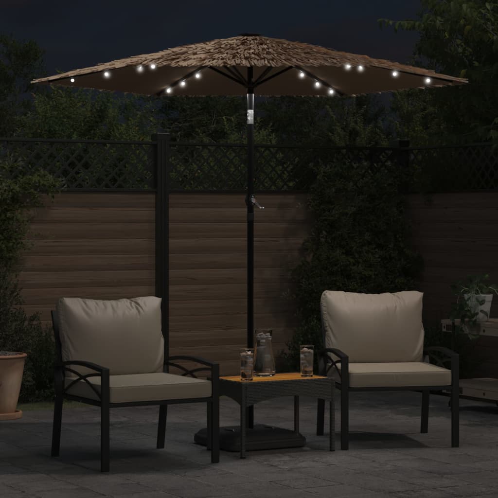 Parasol avec LED et mât en acier marron 223x223x213 cm