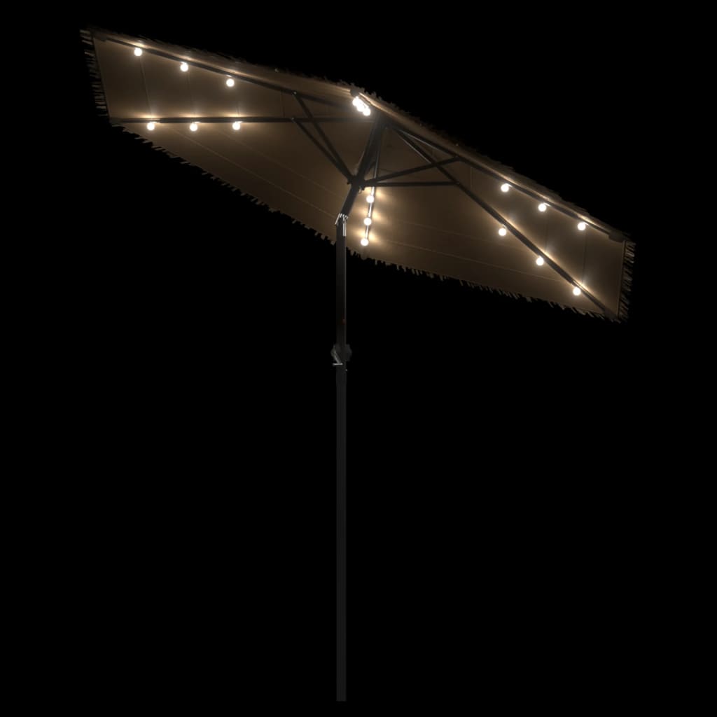 Parasol avec LED et mât en acier marron 223x223x213 cm