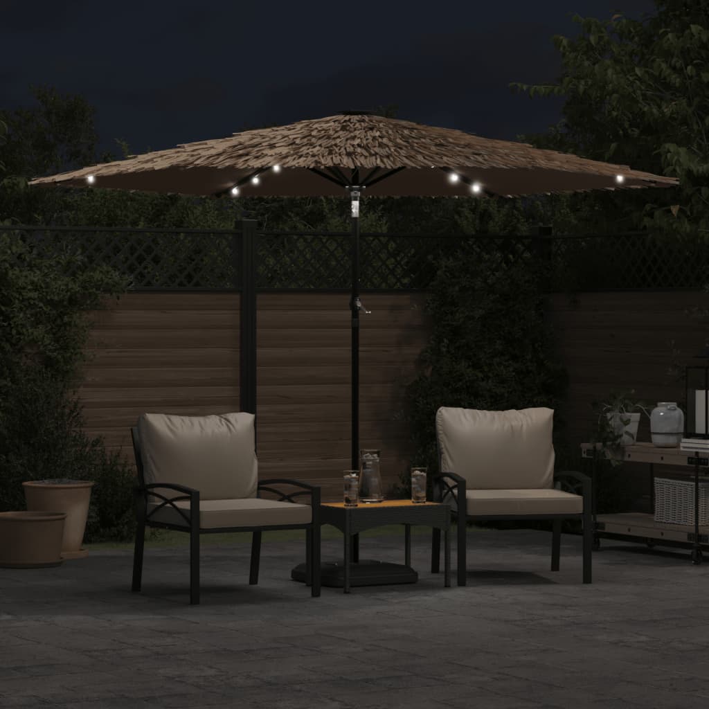 Parasol avec LED et mât en acier marron 288x288x225 cm