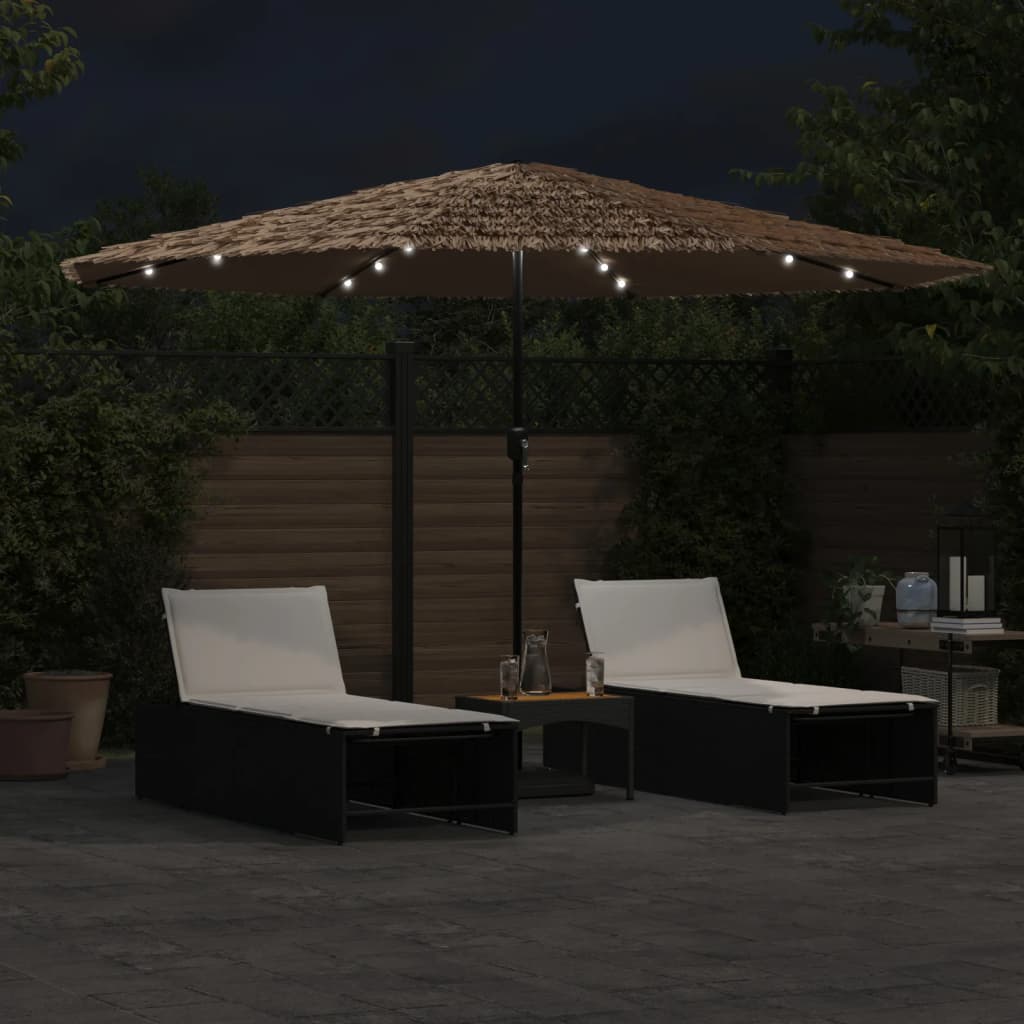 Parasol avec LED et mât en acier marron 388x388x248 cm