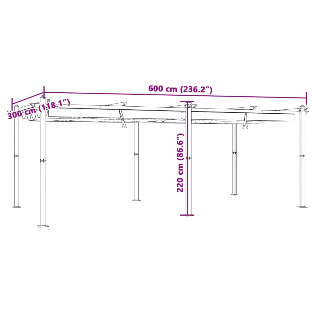 Gartenpavillon mit Ausziehbarem Dach Taupe 3x6 m Aluminium