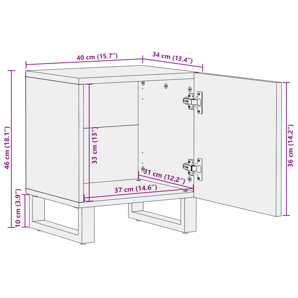 Table de chevet 40x34x46 cm Bois de manguier massif blanchi