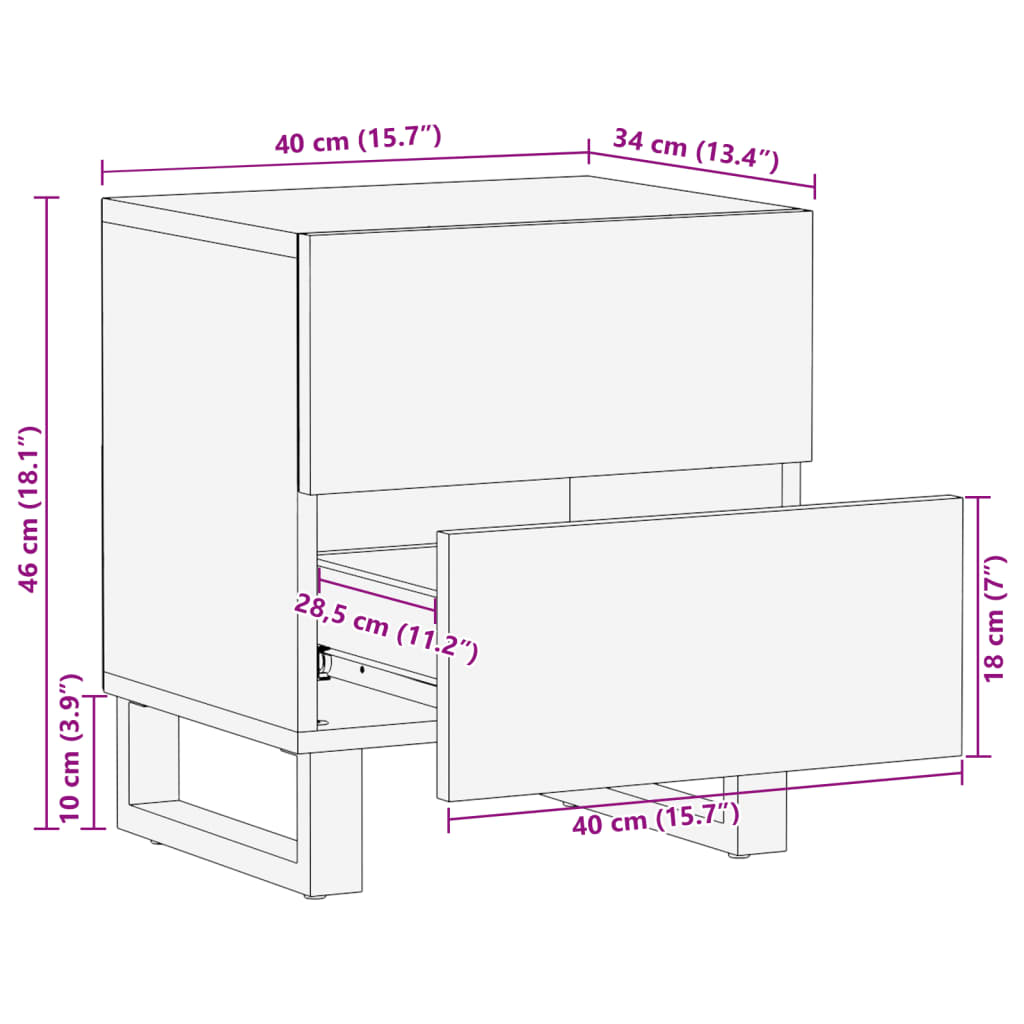 Nachttisch 40x34x46 cm Massivholz Mango