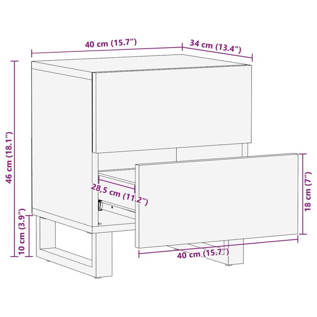 Table de chevet 40x34x46 cm bois de récupération massif