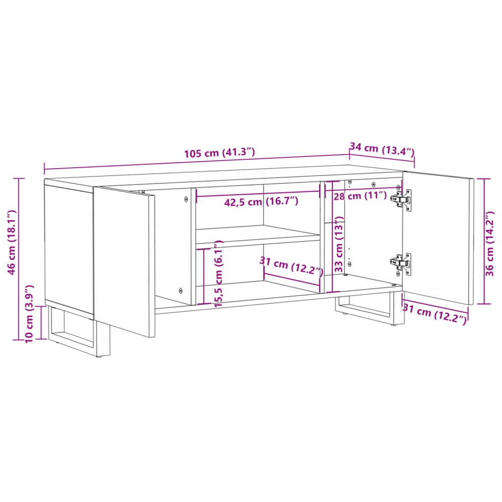 Meuble TV 105x34x46 cm en bois d'acacia massif