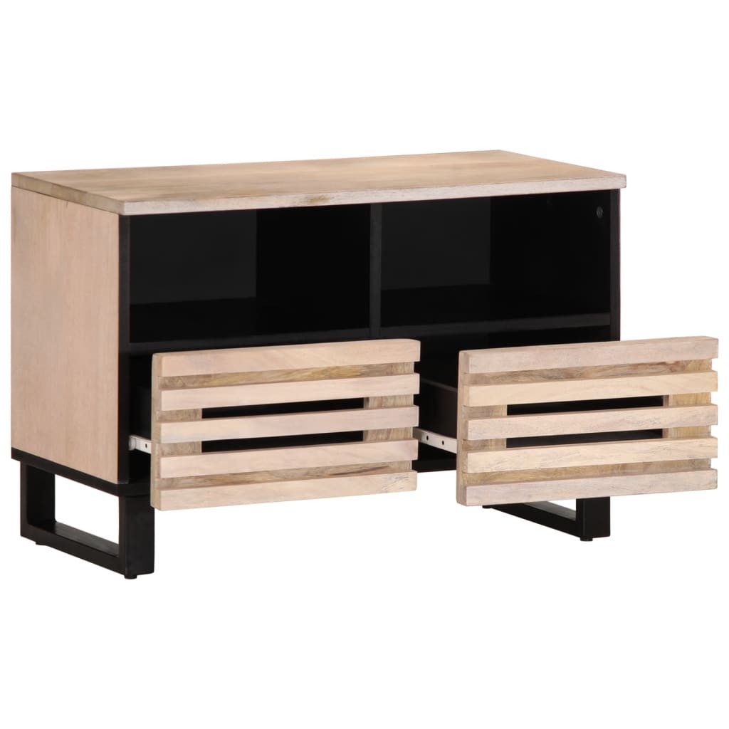 Meuble TV blanc 70x34x46 cm en bois de manguier massif