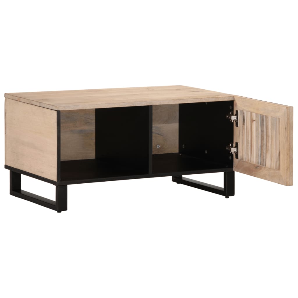 Table basse blanche 80x51x40 cm en bois de manguier massif