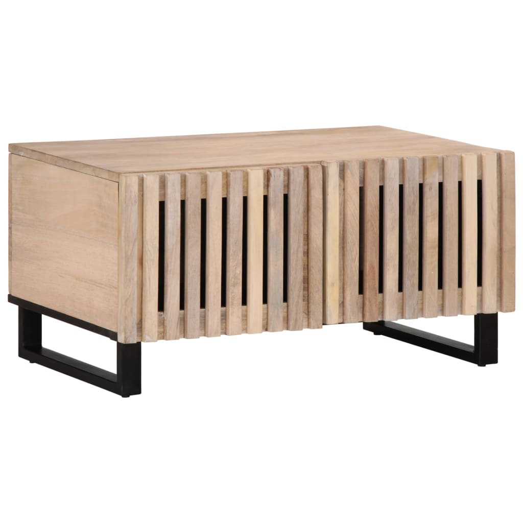 Table basse blanche 80x51x40 cm en bois de manguier massif