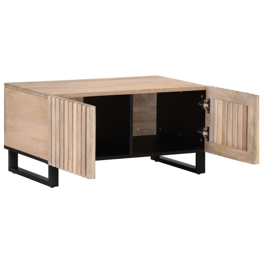 Table basse blanche 80x51x40 cm en bois de manguier massif