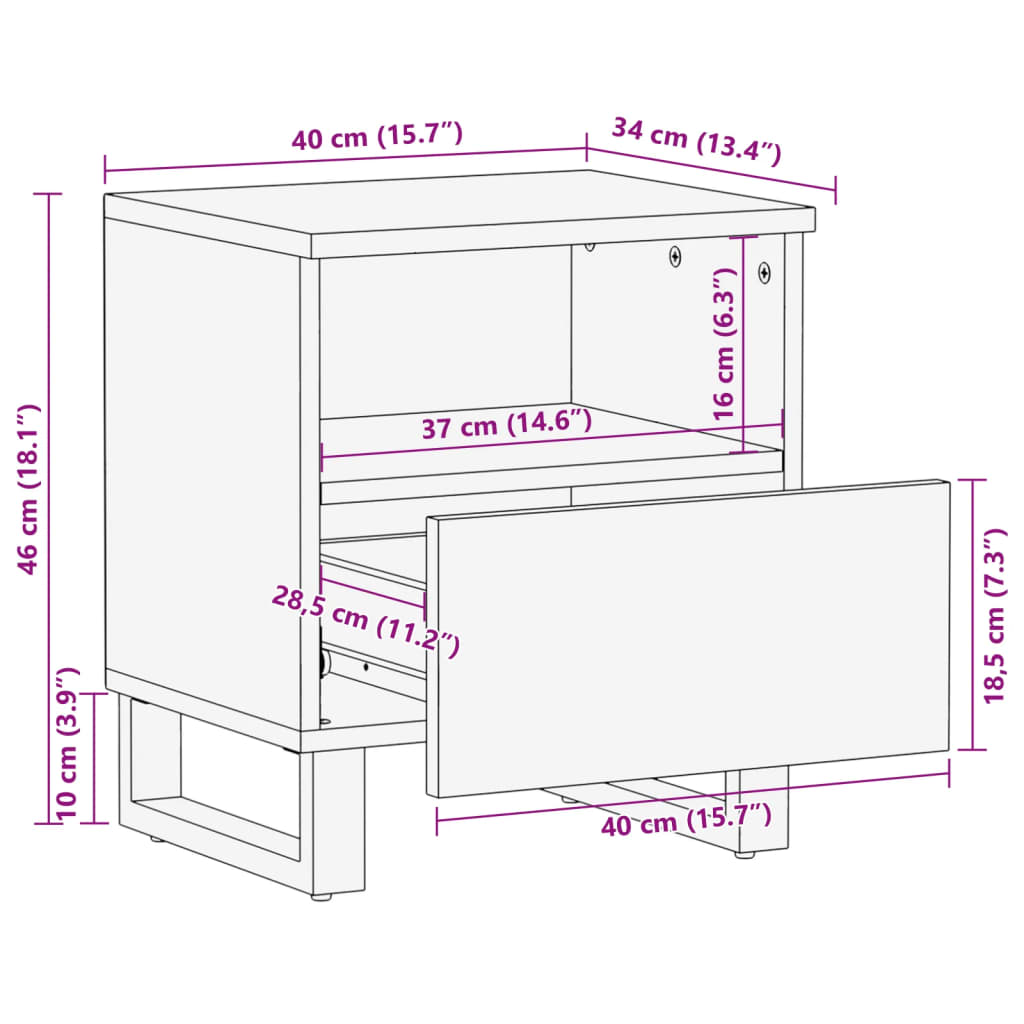 Nachttisch 40x34x46 cm Massivholz Mango