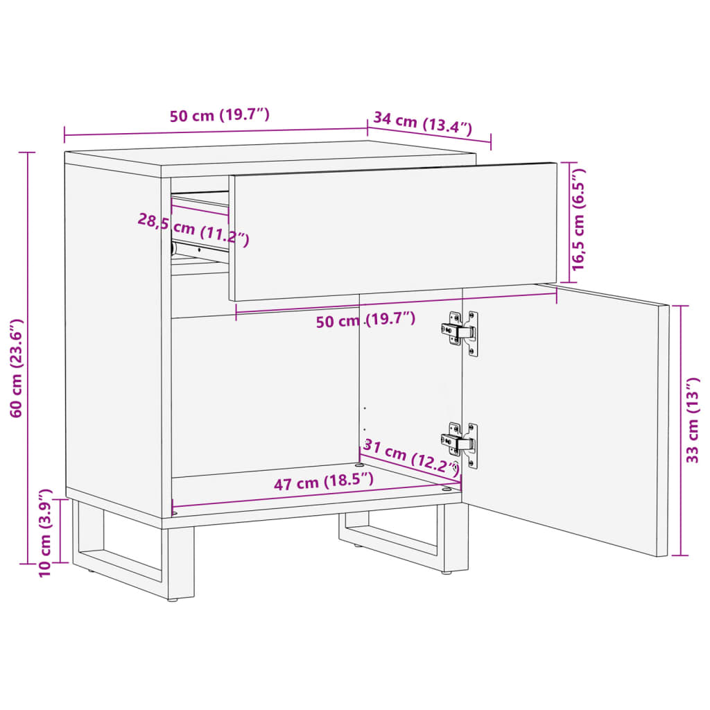 Nachttisch 50x34x60 cm Massivholz Akazie