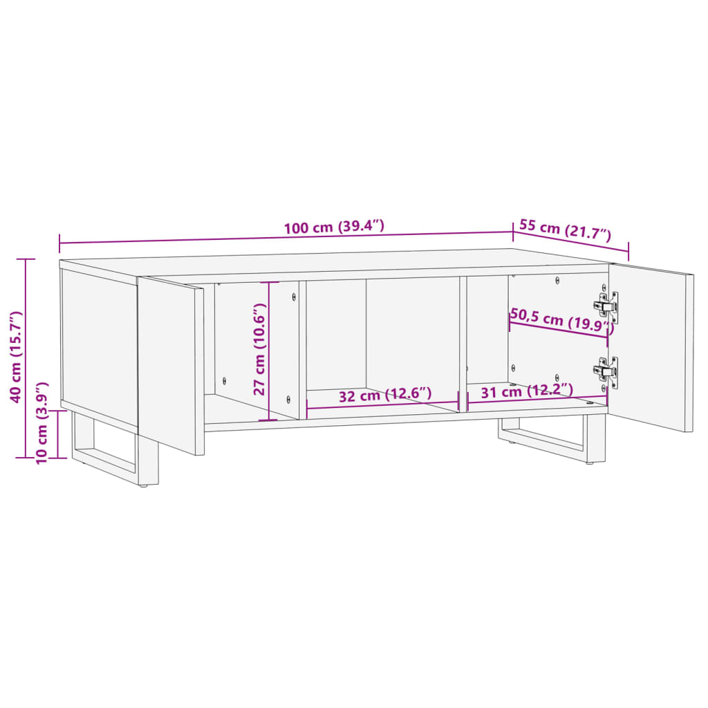 Couchtisch 100x55x40 cm Massivholz Akazie