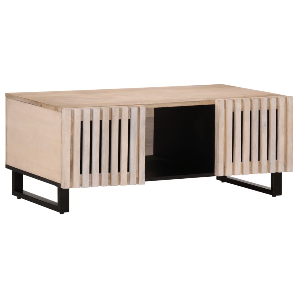 Table basse blanche 100x55x40 cm en bois de manguier massif