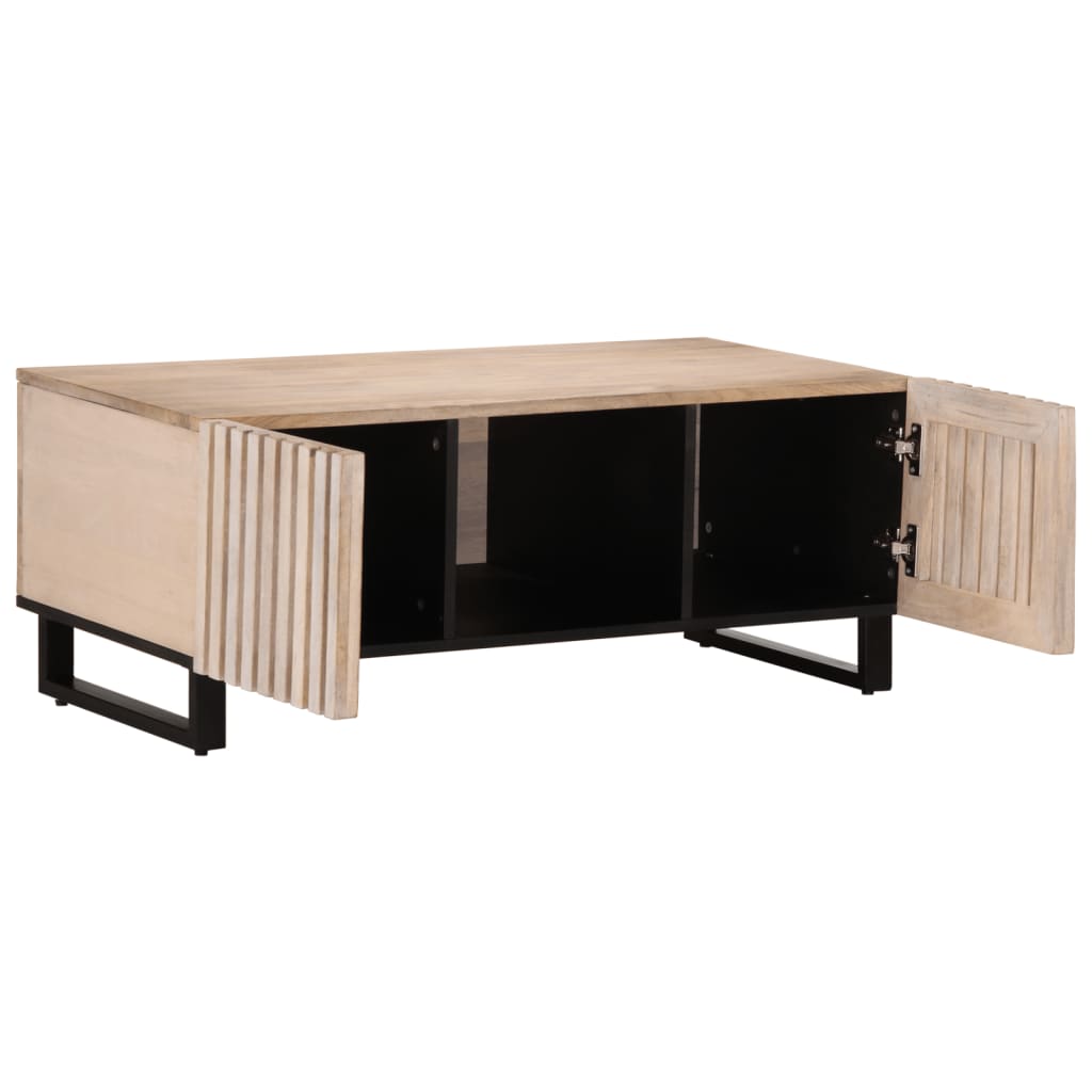Table basse blanche 100x55x40 cm en bois de manguier massif