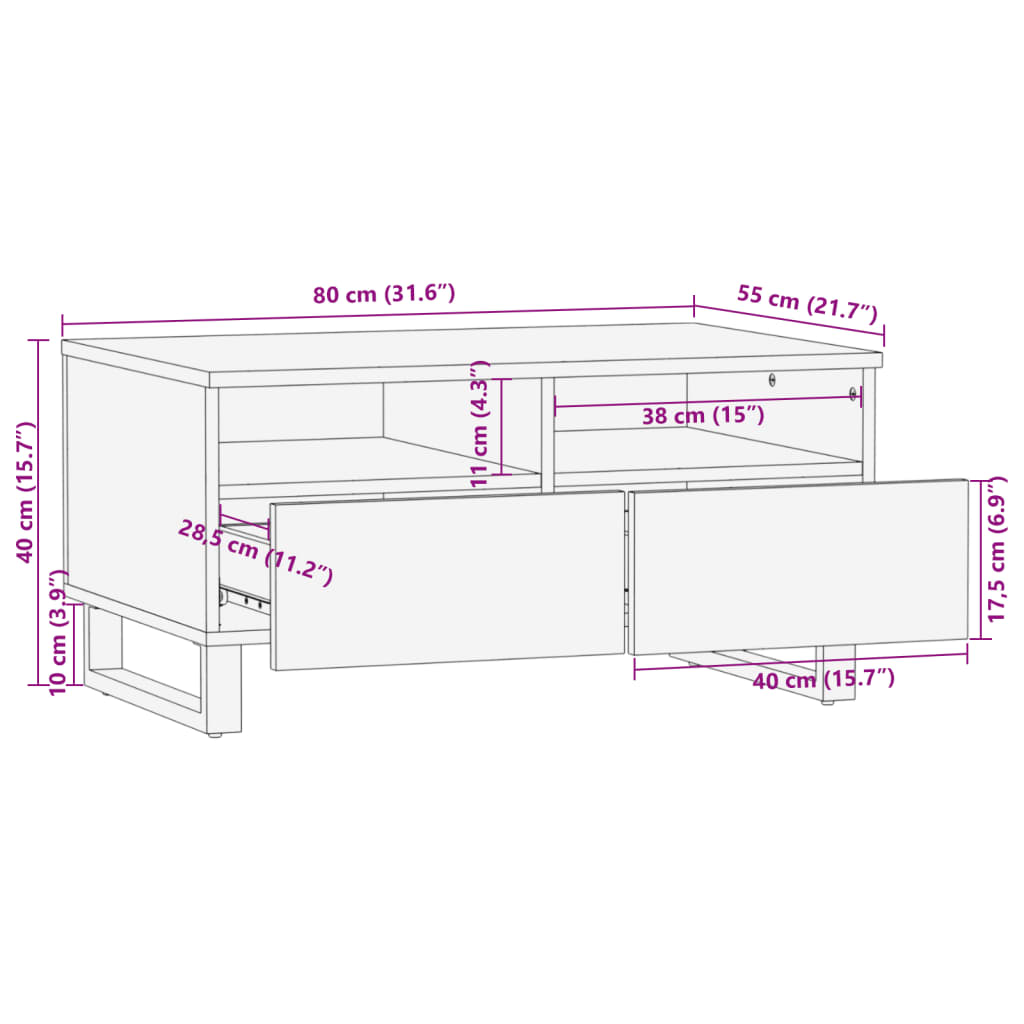 Couchtisch Braun 80x55x40 cm Massivholz Mango