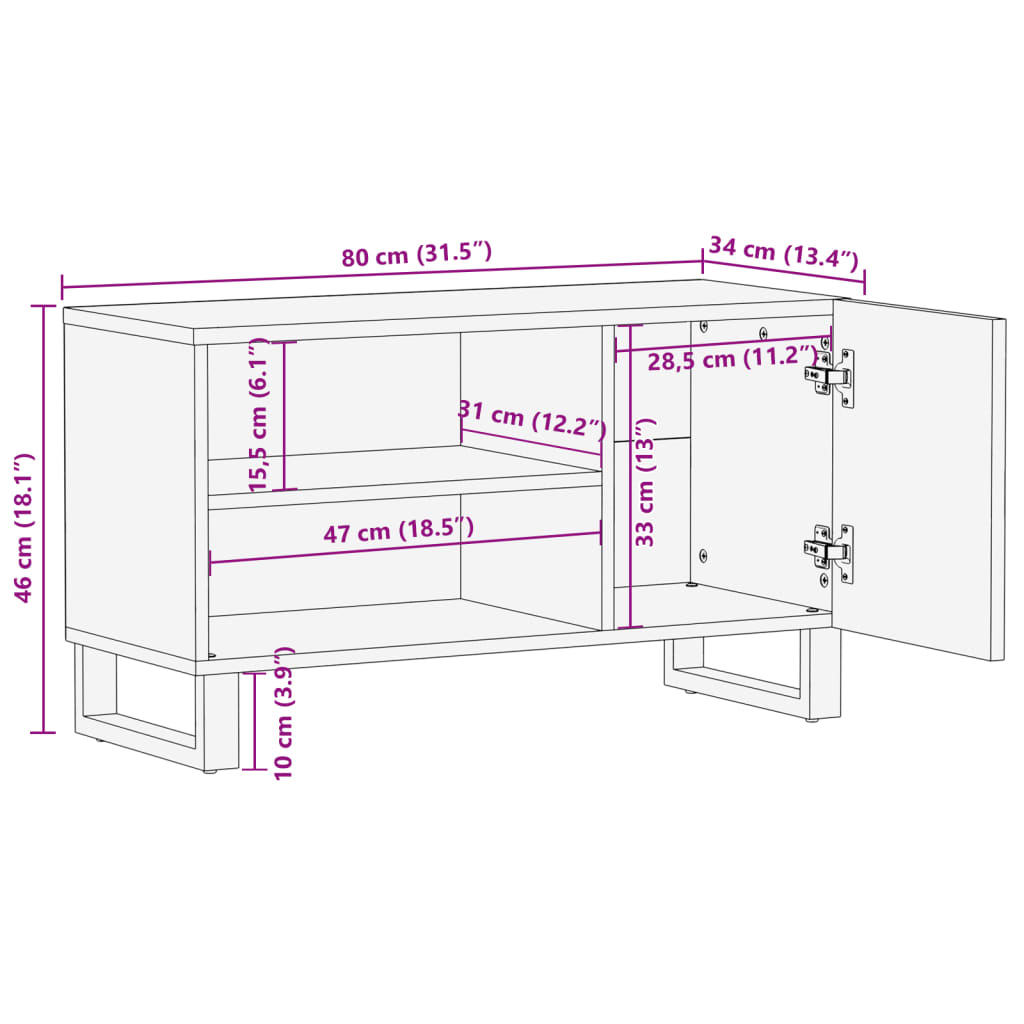 TV-Schrank Braun 80x34x46 cm Massivholz Mango