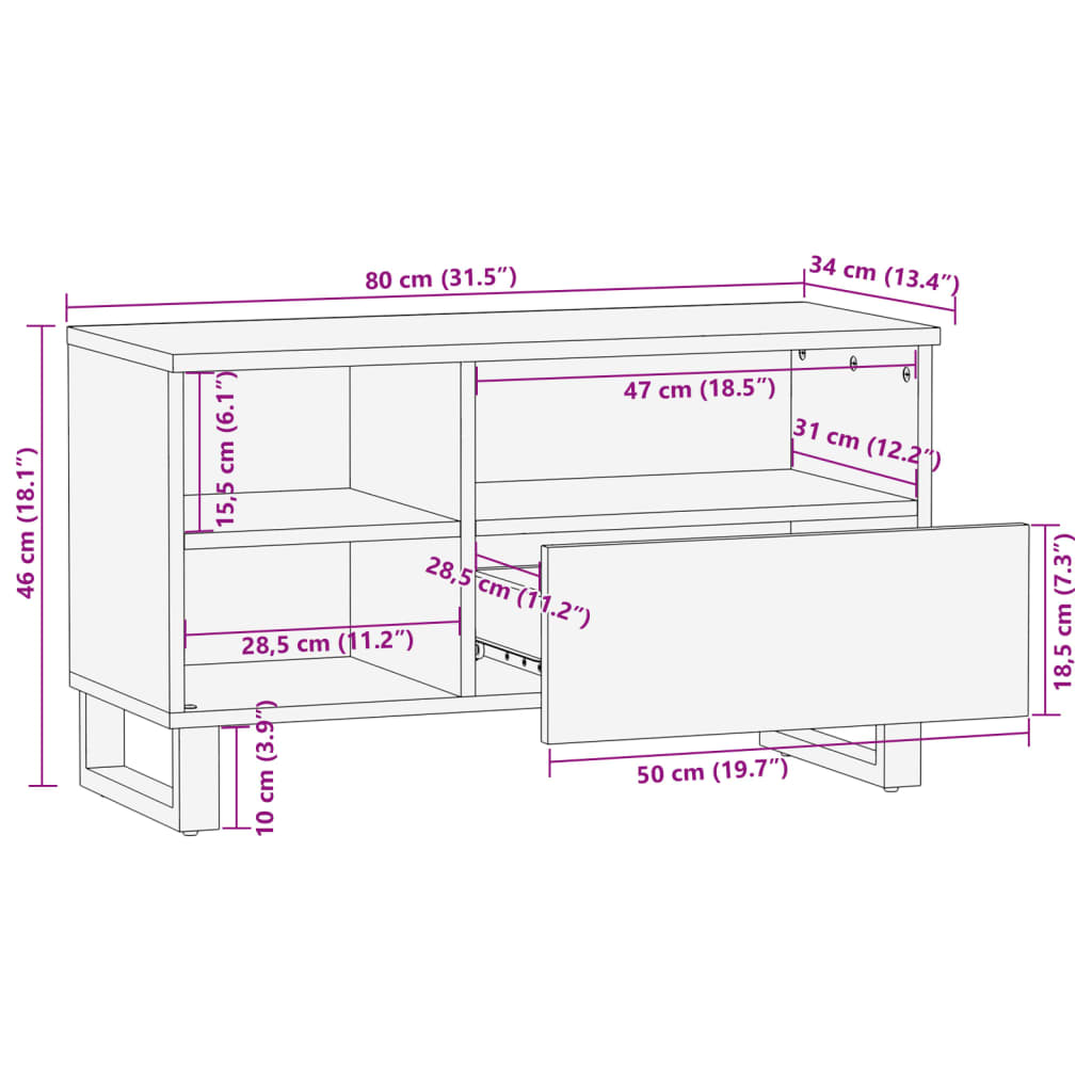 Meuble TV 80x34x46 cm Bois de manguier massif brut