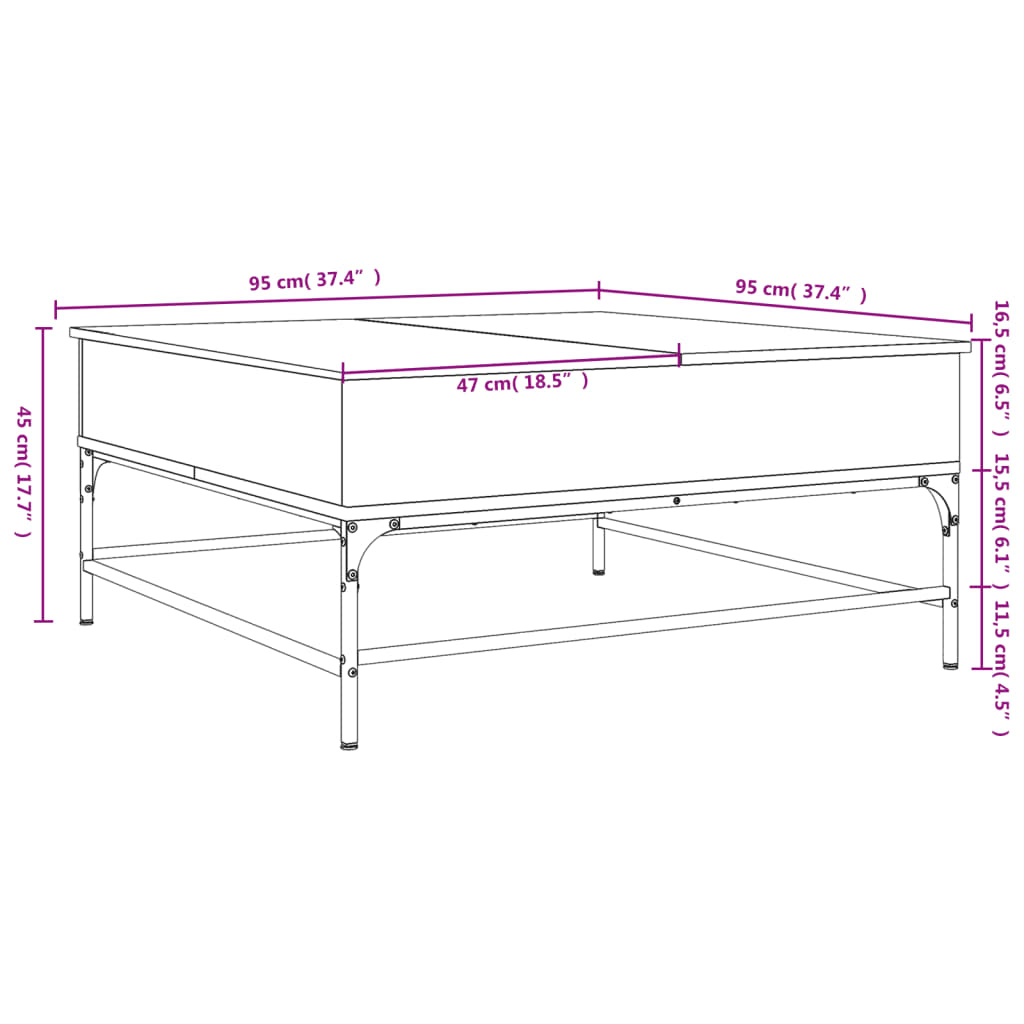 Table basse en chêne Sonoma 95x95x45 cm, matériau bois et métal