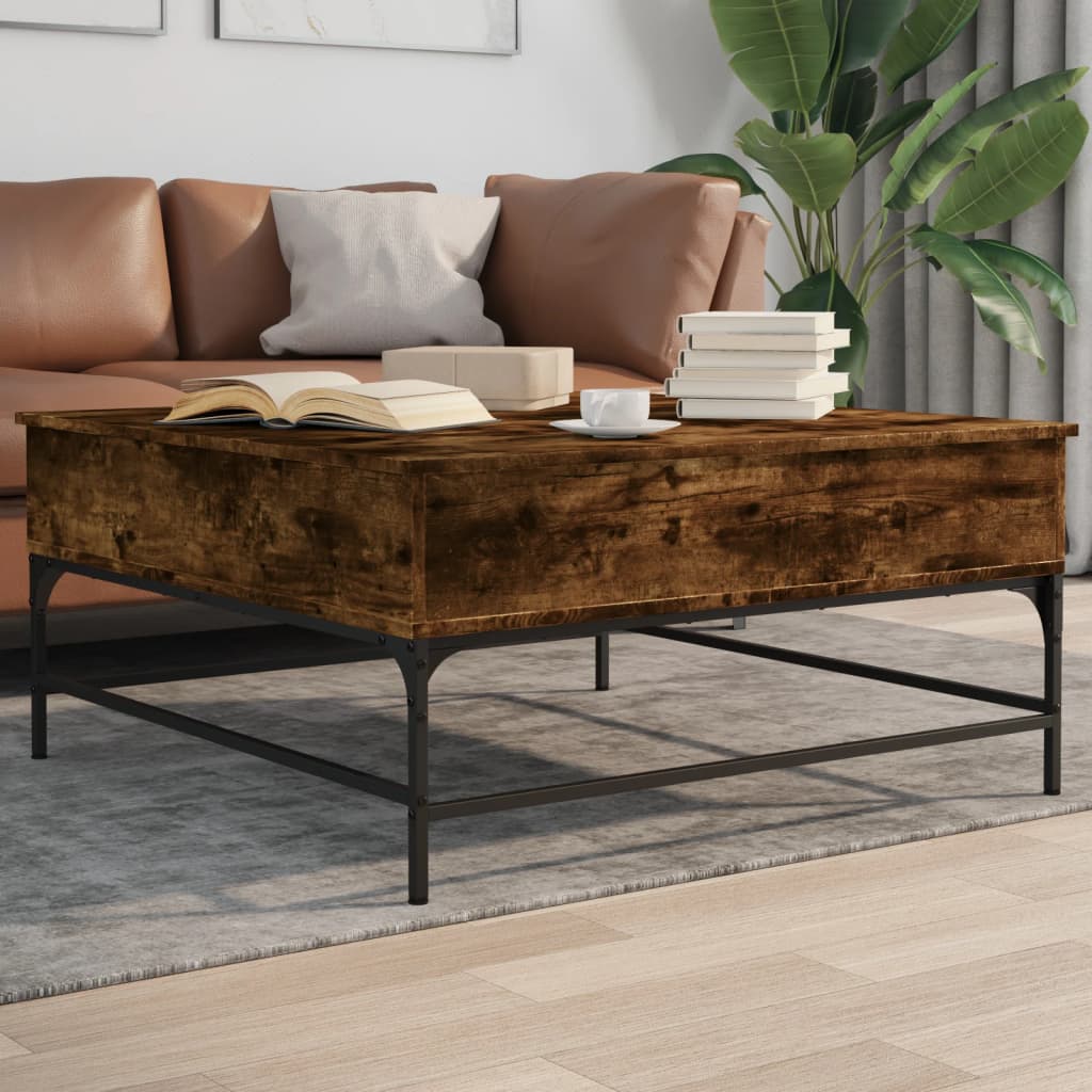 Coffee table smoked oak 95x95x45 cm wood material and metal