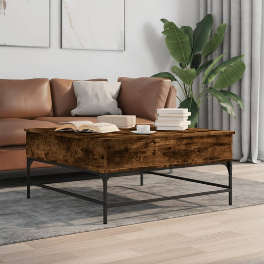 Coffee table smoked oak 95x95x45 cm wood material and metal