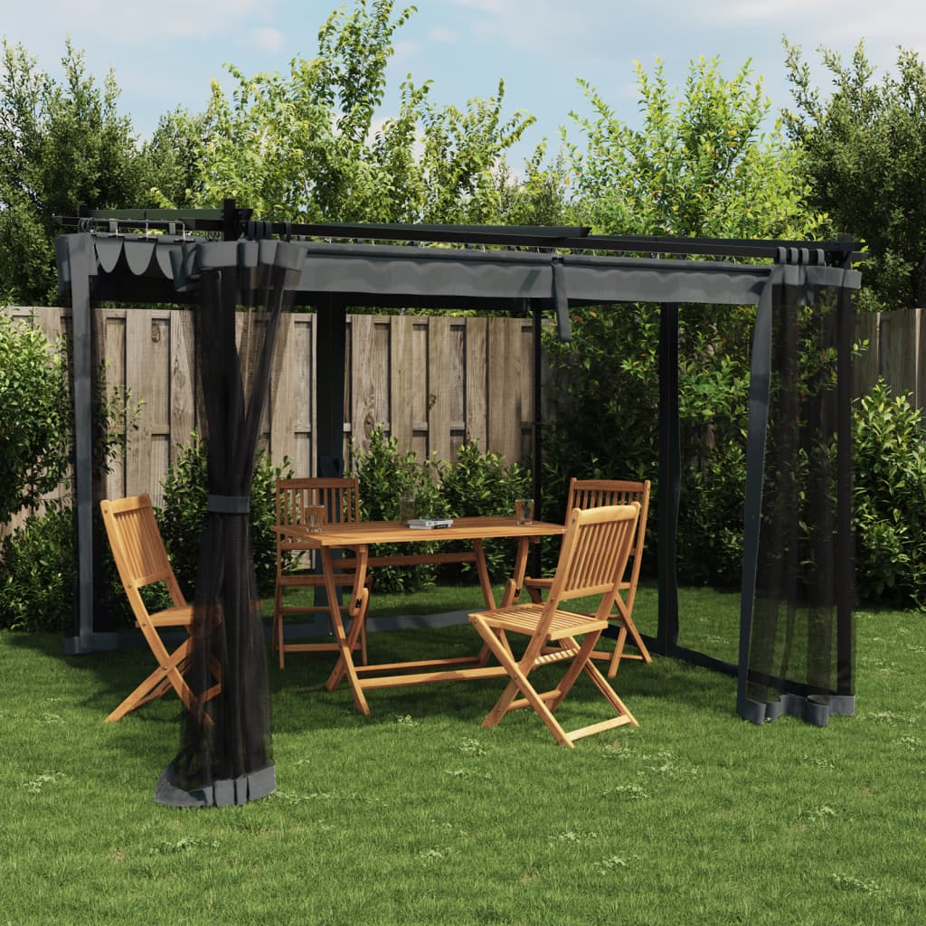 Tonnelle avec parois en filet anthracite 3x3 m en acier