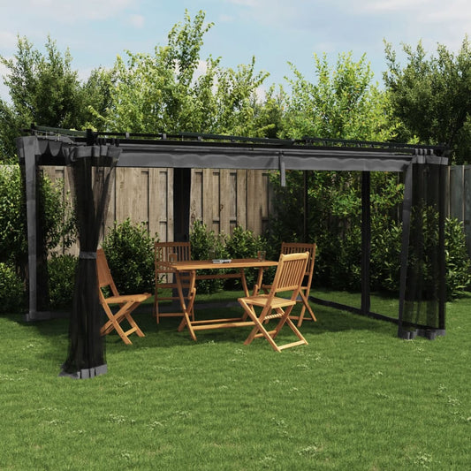 Tonnelle avec parois en filet anthracite 4x3 m en acier