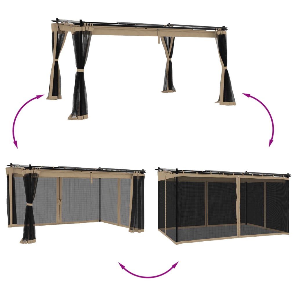 Tonnelle avec parois grillagées taupe 4x3 m en acier