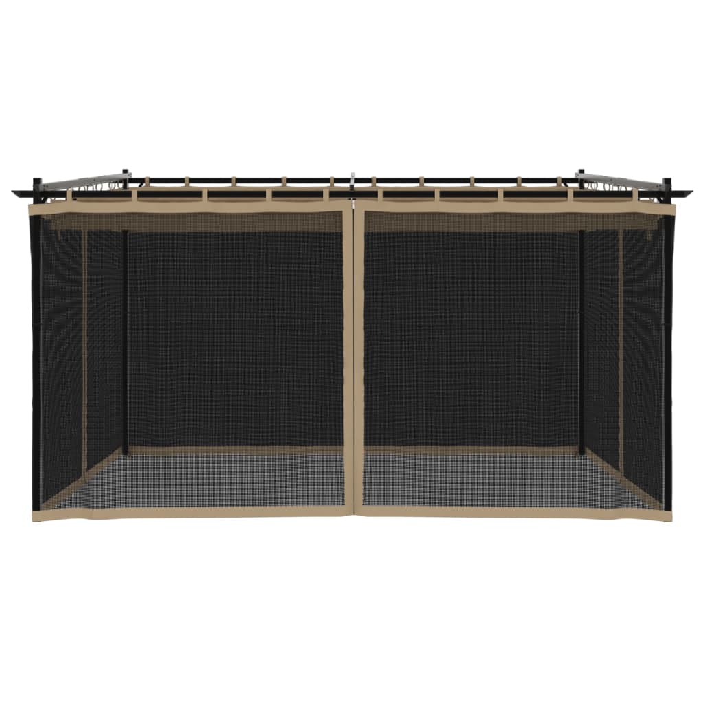 Tonnelle avec parois grillagées taupe 4x3 m en acier