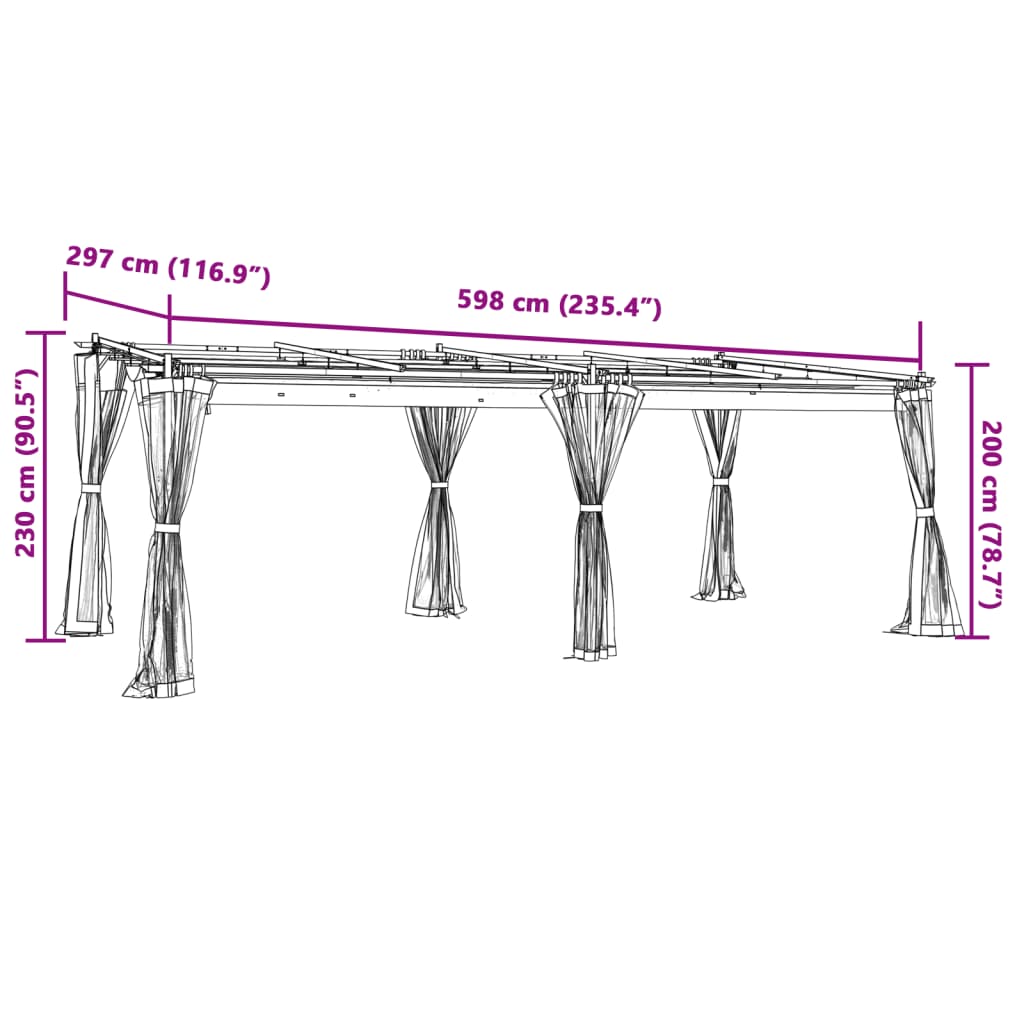 Tonnelle avec parois grillagées crème 6x3 m en acier