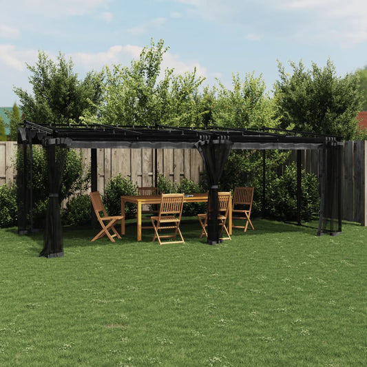 Pavillon avec murs en filet anthracite 6x3 m en acier