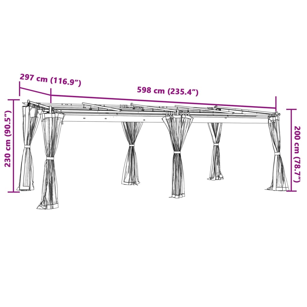 Tonnelle avec parois grillagées taupe 6x3 m en acier