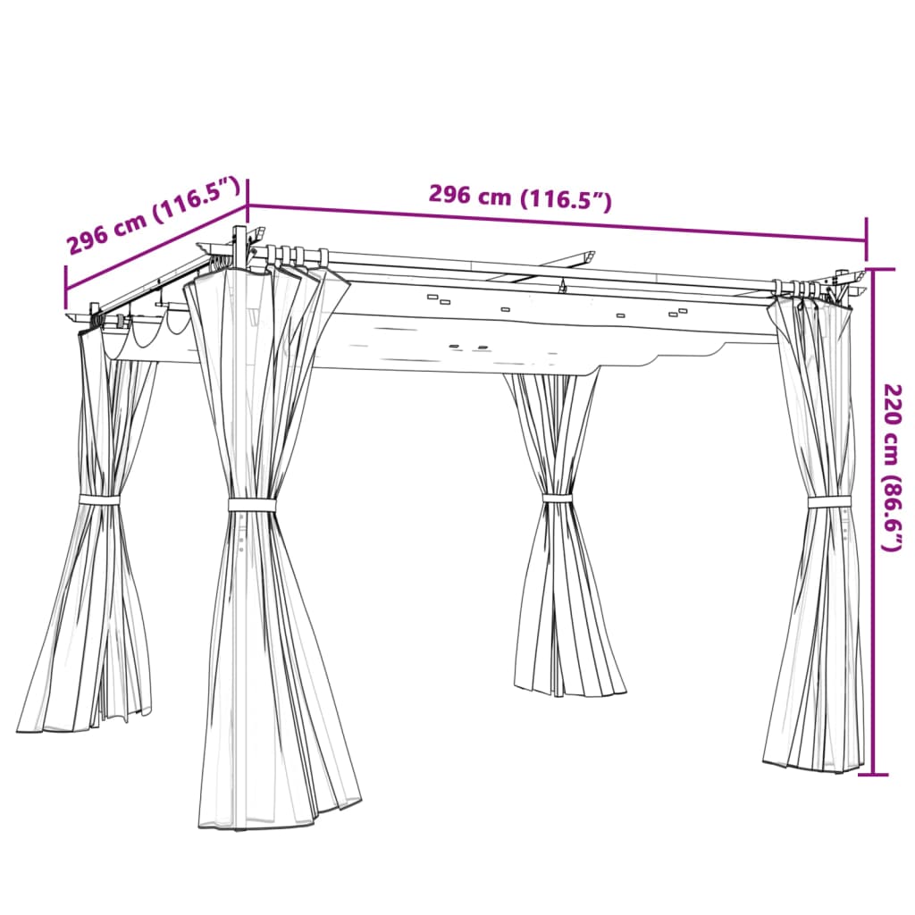 Gazebo avec rideaux crème 3x3 m en acier