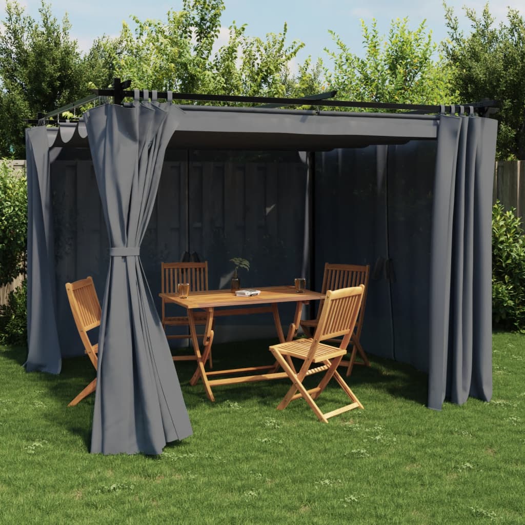 Gazebo avec rideaux anthracite 3x3 m en acier