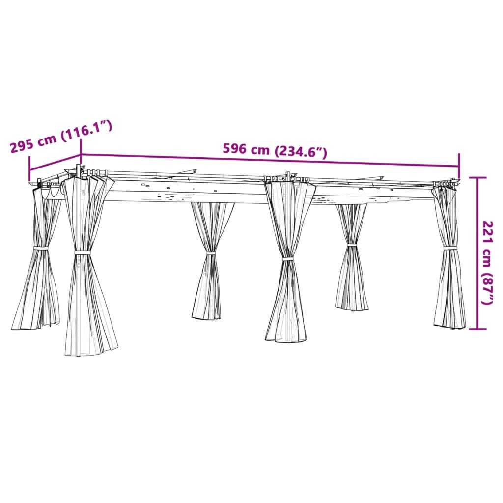 Gazebo avec rideaux crème 6x3 m en acier