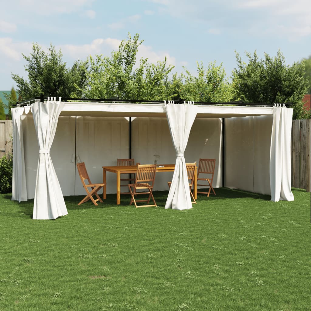 Gazebo avec rideaux crème 6x3 m en acier