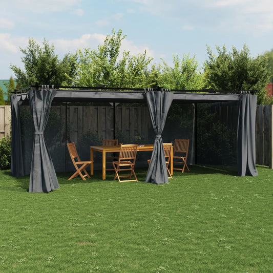 Gazebo avec rideaux anthracite 6x3 m en acier