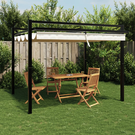 Pavillon de jardin avec toit extensible crème 3x3 m aluminium